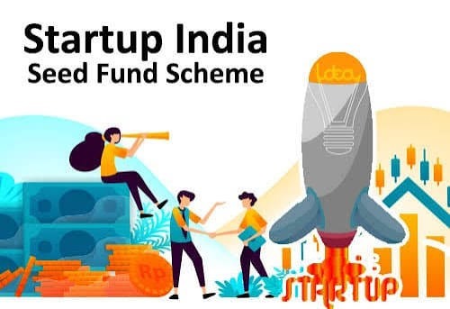 Startup India Seed Fund Scheme Rocket Launch Illustration